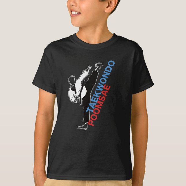 Taekwondo Poomsae Korea Blue And Red T-Shirt (Front)
