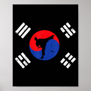 Taekwondo South Korea Flag Vintage Korean Martial Poster