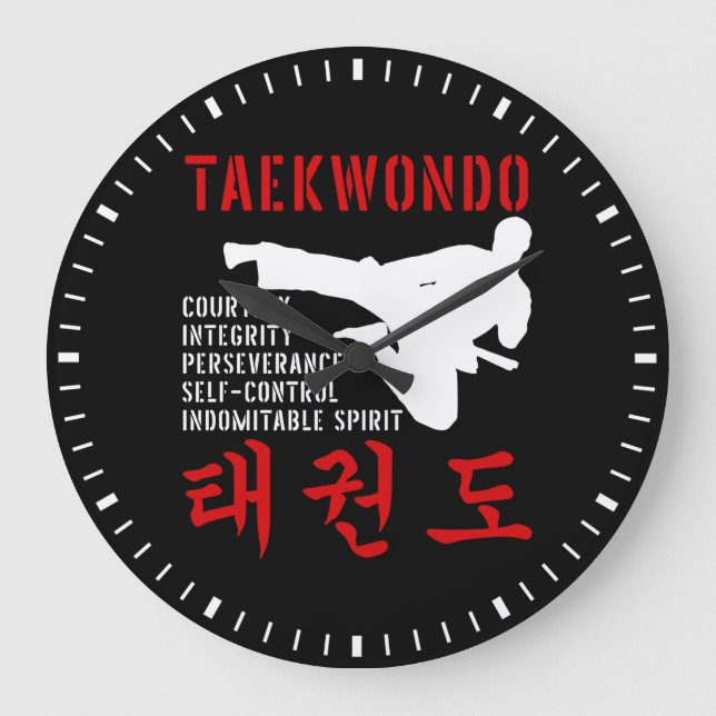 Taekwondo Tenets Martial Arts Large Clock (Front)