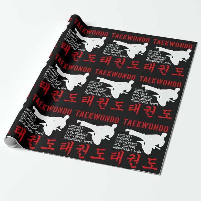 Taekwondo Tenets Martial Arts Wrapping Paper (Unrolled)