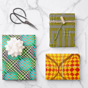 Taffi Op Art Green & Orange Sampler Wrapping Paper Sheet
