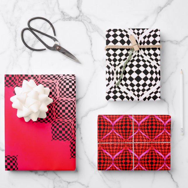 Taffi Op Art Sampler Cherry Wrapping Paper Sheets (Front)