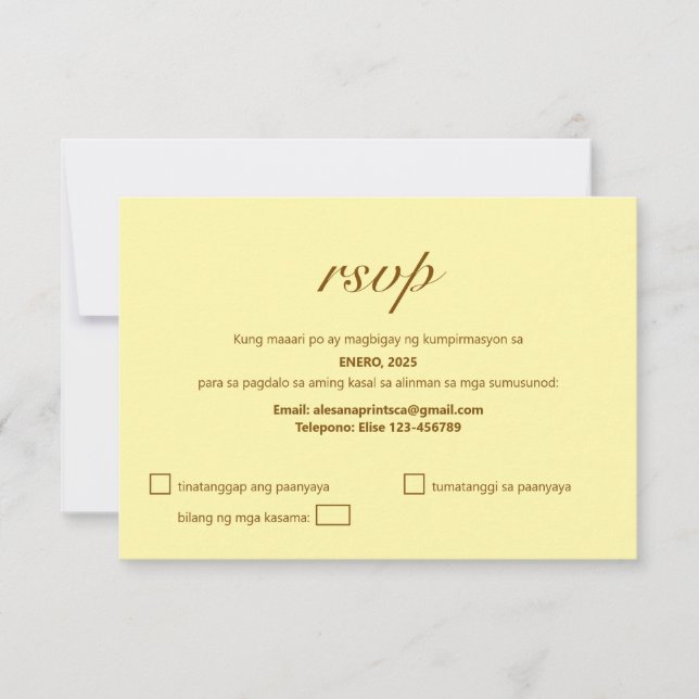 Tagalog RSVP Card Filipino Wedding Beige Modern (Front)