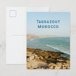 Taghazout bay and surfers, Morocco travel photo Postcard