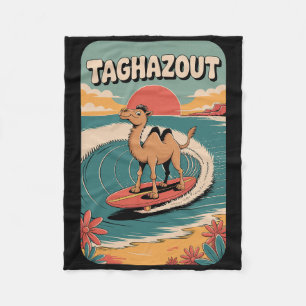 Taghazout Beach Vibes, Fun Retro Sunset And Surfin Fleece Blanket