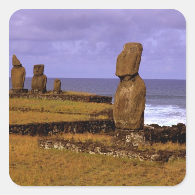 Tahai Platform Moai Statue Abstracts Easter Square Sticker (Front)