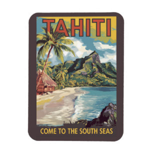 Tahiti French Polynesia Painterly Travel Art Retro Magnet