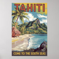 Tahiti French Polynesia Painterly Travel Art Retro