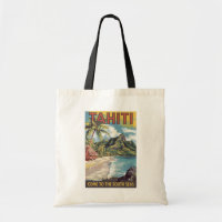 Tahiti French Polynesia Painterly Travel Art Retro