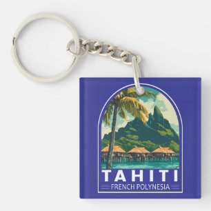 Tahiti French Polynesia Travel Art Emblem Key Ring