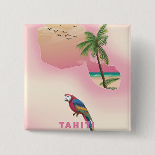 Tahiti illustrated map travel poster 15 cm square badge
