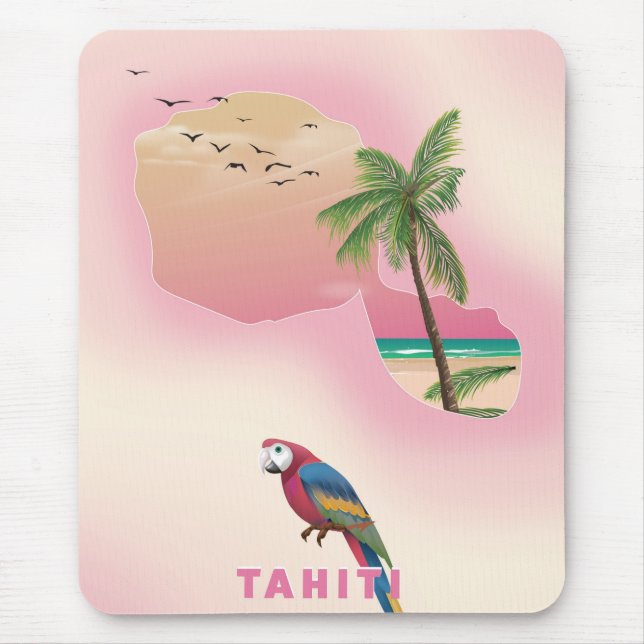 Tahiti illustrated map travel poster mouse pad (Front)