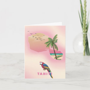 Tahiti illustrated map travel poster note card
