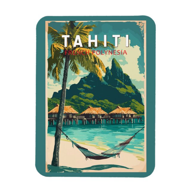Tahiti Illustration Travel Art Vintage Magnet (Vertical)