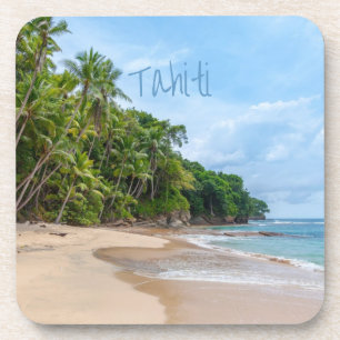 Tahiti Sand Beach Blue Sky Palm Trees Coaster