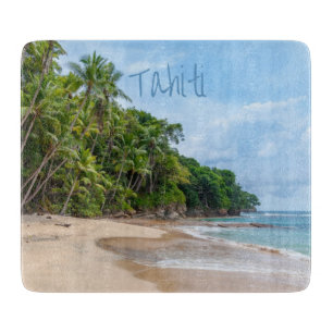 Tahiti Sand Beach Blue Sky Palm Trees Cutting Board
