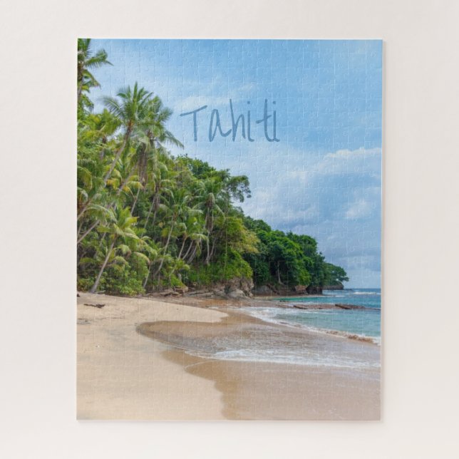 Tahiti Sand Beach Blue Sky Palm Trees Jigsaw Puzzle (Vertical)