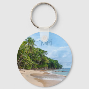 Tahiti Sand Beach Blue Sky Palm Trees Key Ring