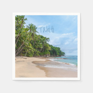 Tahiti Sand Beach Blue Sky Palm Trees Napkin