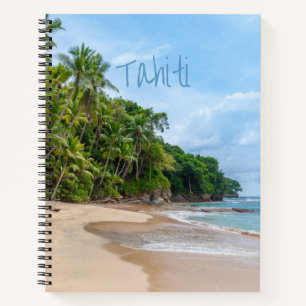 Tahiti Sand Beach Blue Sky Palm Trees Notebook