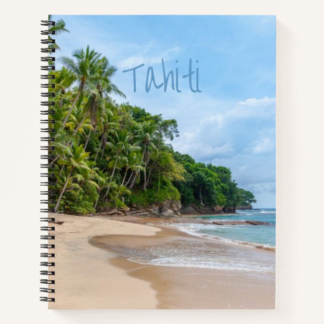 Tahiti Sand Beach Blue Sky Palm Trees Notebook (Front)