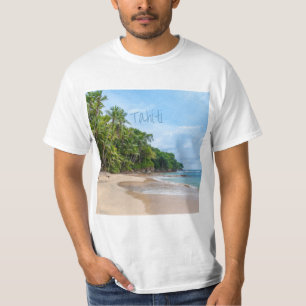 Tahiti Sand Beach Blue Sky Palm Trees T-Shirt