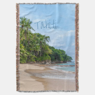 Tahiti Sand Beach Blue Sky Palm Trees Throw Blanket