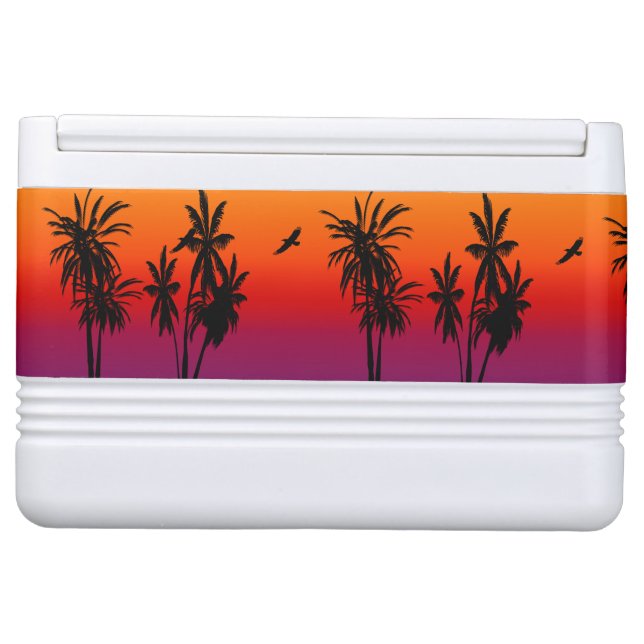 Tahiti Sunset Haze Black Palm Trees Circling Hawk Cooler (Front)