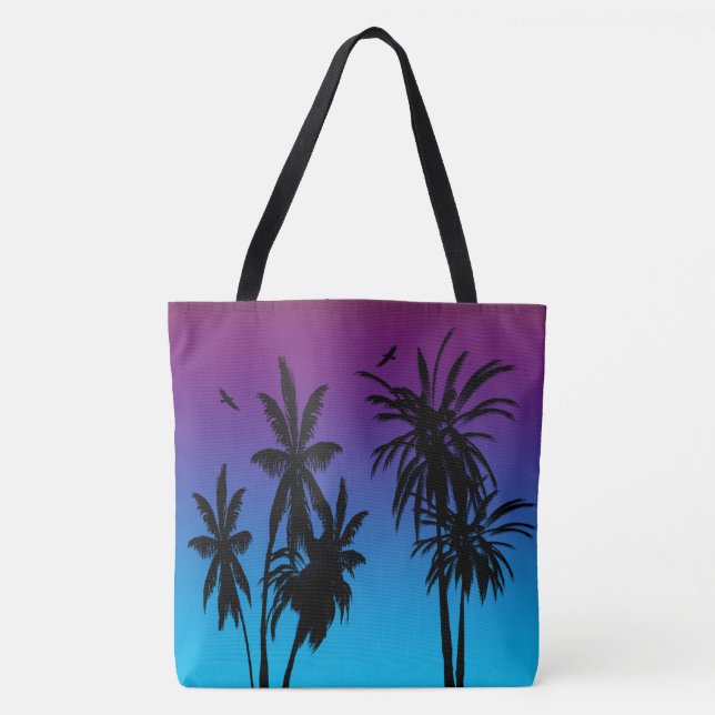 Tahiti Sunset Haze Black Palm Trees Circling Hawk Tote Bag (Front)
