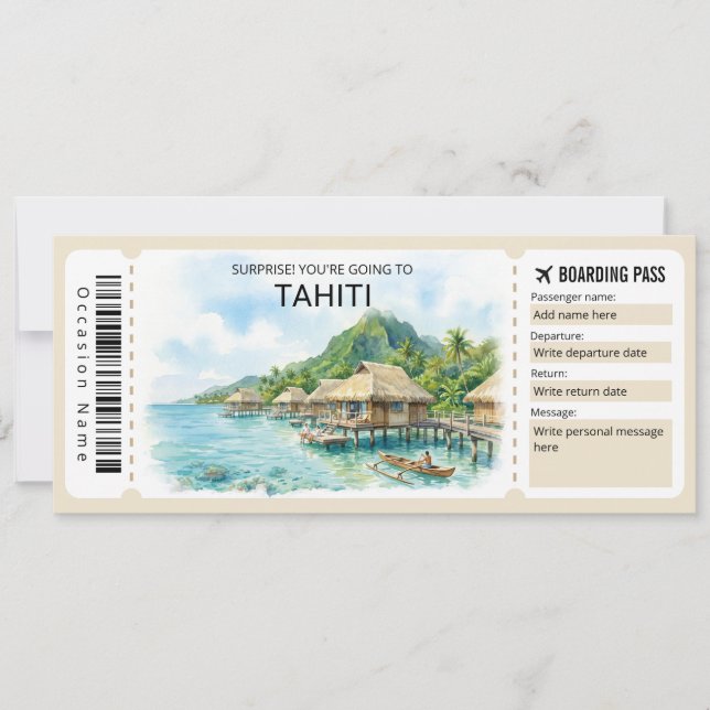 Tahiti Trip Boarding Pass Ticket Invitation (Front)