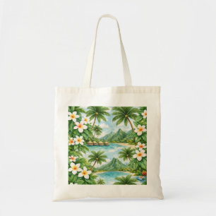 Tahiti Tropical Lagoon, Plumeria & Palm Tree Tote Bag