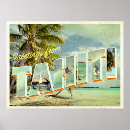 Tahiti vintage photo postcard poster