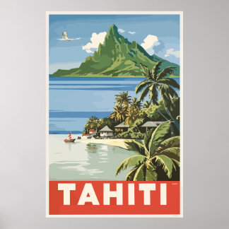Tahiti vintage travel poster