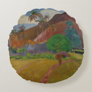 Tahitian Landscape, 1891 (oil on canvas) Round Cushion
