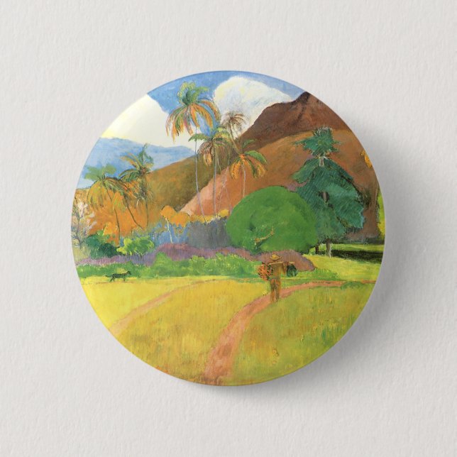 Tahitian Landscape, Mountains Tahiti, Paul Gauguin 6 Cm Round Badge (Front)