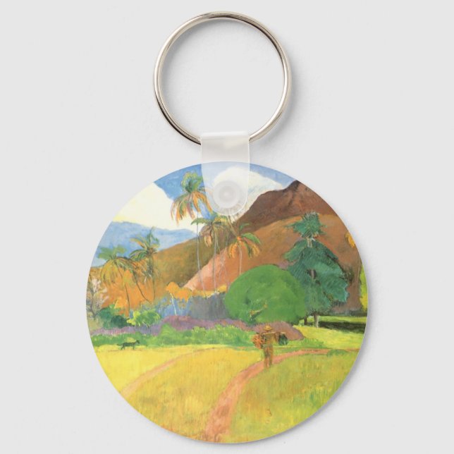 Tahitian Landscape, Mountains Tahiti, Paul Gauguin Key Ring (Front)