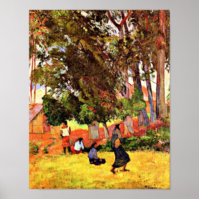Tahitian Village, famous painting by Paul Gauguin Poster (Front)