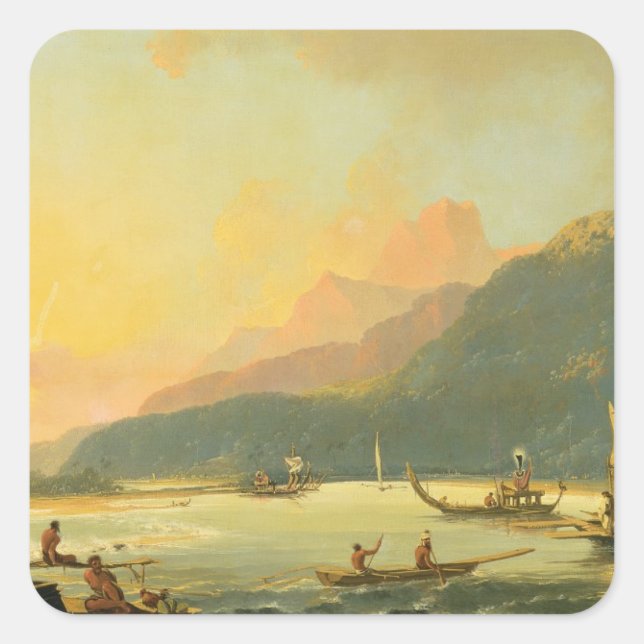 Tahitian War Galleys in Matavai Bay, Tahiti, 1766 Square Sticker (Front)