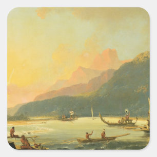 Tahitian War Galleys in Matavai Bay, Tahiti, 1766 Square Sticker
