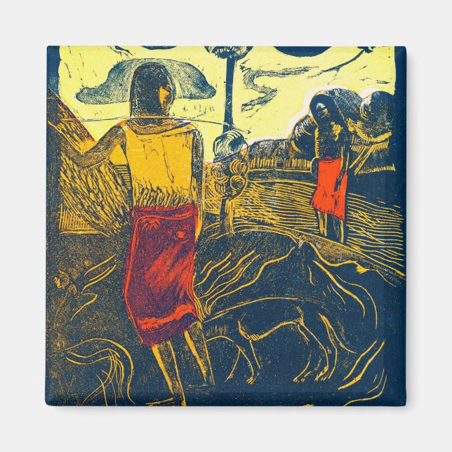 Tahitian Women and Dog, Gauguin Magnet (Front)