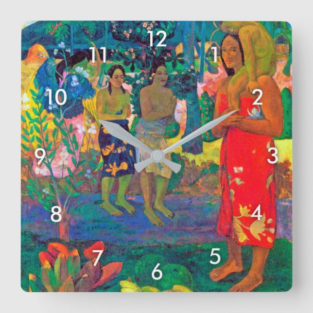 Tahitian Women, Gauguin Square Wall Clock (Front)