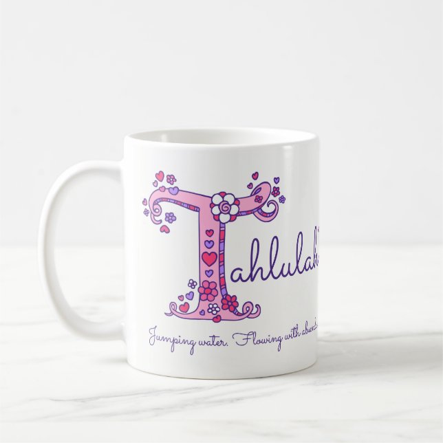 Tahlulah name meaning doodle letter T art mug (Left)
