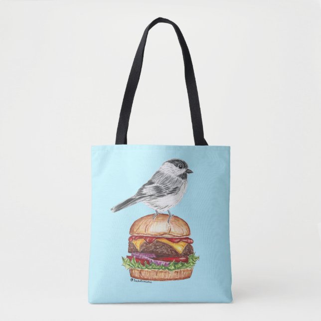 Tahoe Black Capped Chickadee Cheeseburger Bird Dk Tote Bag (Front)
