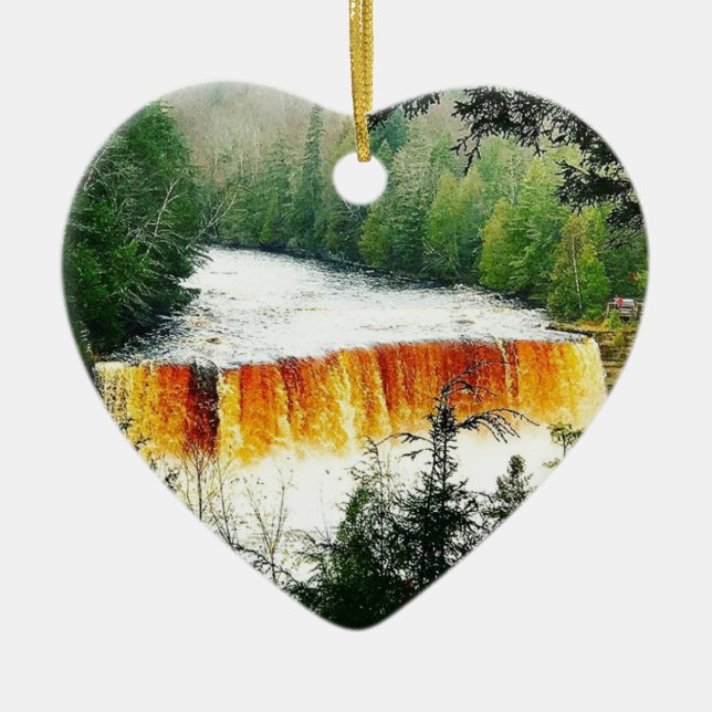 Tahquamenon Upper Falls Upper Peninsula Michigan Ceramic Tree Decoration (Front)
