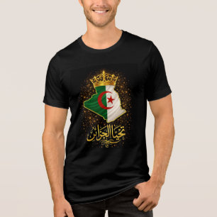 Tahya El Djazair Crown – Golden Long Live Algeria Tri-Blend Shirt
