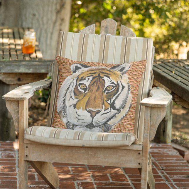Tai Chi Tiger Acrylic Painting, Digital Enh. Cushion (Chair)