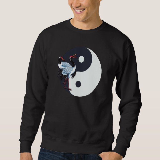 Tai Chi White Crane Yin Yang Qi Gong Chinese White Sweatshirt (Front)