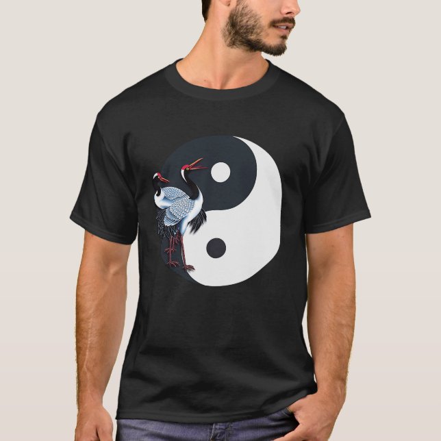 Tai Chi White Crane Yin Yang Qi Gong Chinese White T-Shirt (Front)