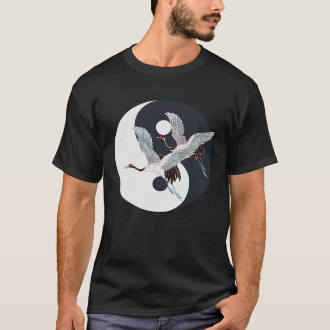 Tai Chi White Crane Yin Yang Qi Gong Chinese White T-Shirt (Front)