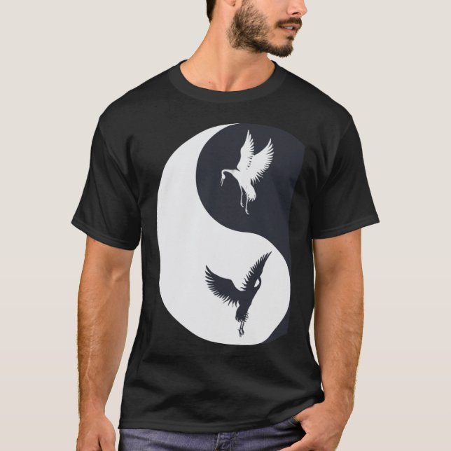 Tai Chi White Crane Yin Yang Qi Gong Chinese White T-Shirt (Front)
